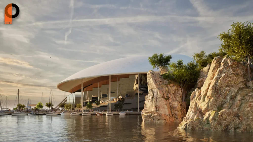 نمایی از محیط کاربری نرم‌افزار Twinmotion برای تجسم سه‌بعدی و تولید مجازی در زمان واقعی، شامل صحنه‌ای معماری با ساختمان‌های سه‌بعدی، نورپردازی محیطی، افکت‌های جوی مانند ابر، باران و برف و رابط کاربری با ابزارهای کنترلی.